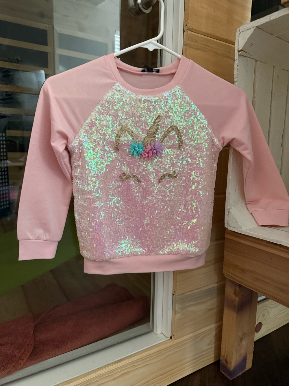 Girls' Pink Sequin Unicorn Pullover Sweatshirt